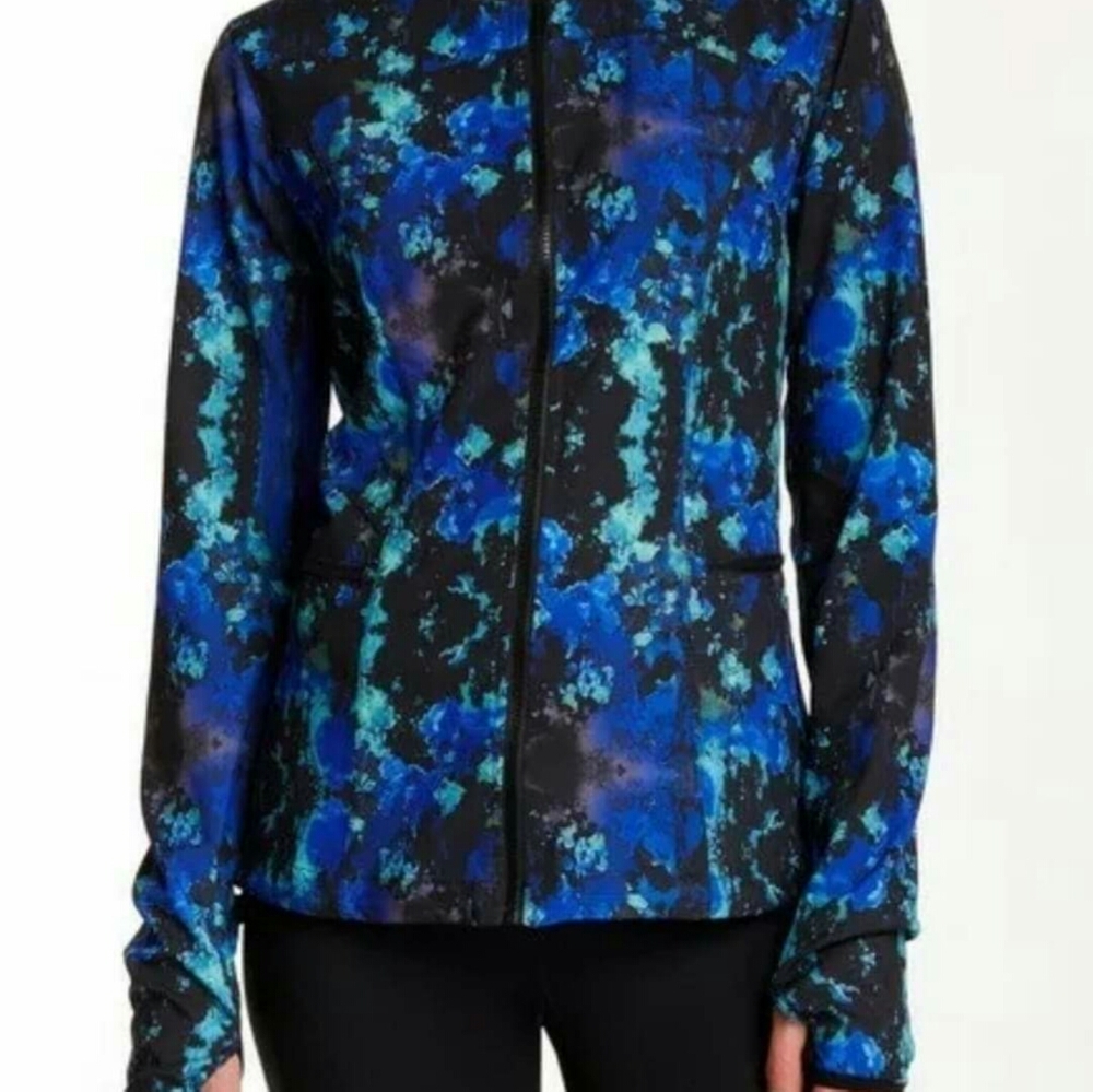 NWT Fabletics ninety six windbreaker jacket running abstract design blue xs 4